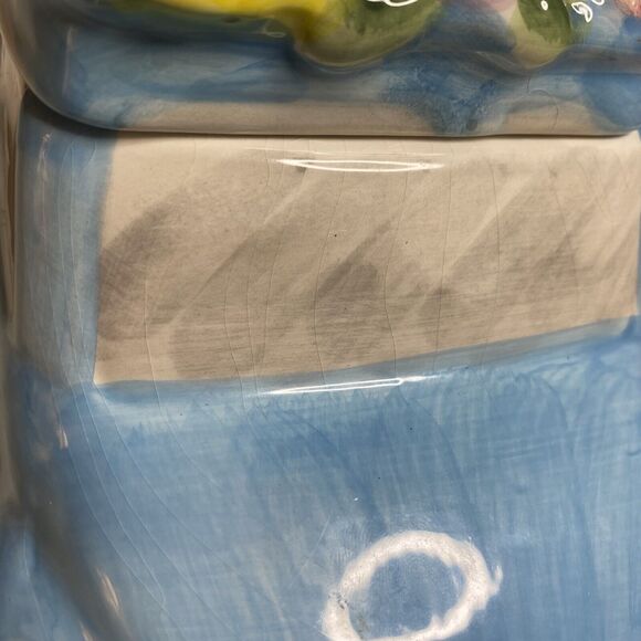 Vtg Maxcera Cookie Jar Volkswagen Beetle VW Bug Car Blue Ceramic Spring Flowers - Picture 5 of 10